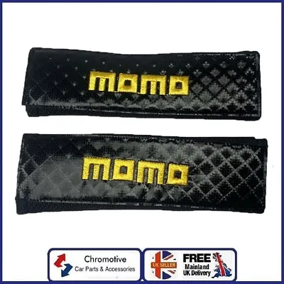 2 X MOMO SEAT BELT COVER CUSHION - Universal Black Glossy Carbon Fiber Yellow • $9.94