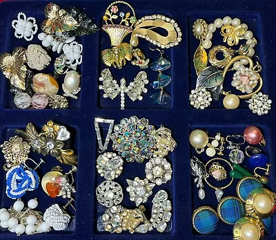 Vintage Jewelry Crafting 50 Pieces Single Earrings Rhinestone Buttons Coro Weiss • $15.50