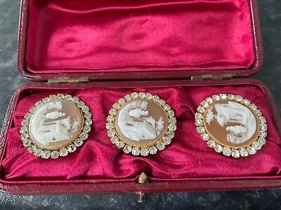 A Gorgeous Set Of Three Cased Cameo Buttons • £110