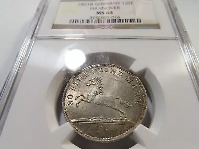 E51 German State Hannover 1821-B 1/6 Thaler NGC MS-64 • $38