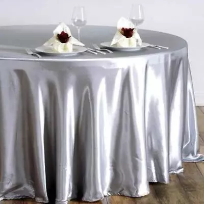 SILVER 108  ROUND Satin TABLECLOTH Light Gray Party Home Kitchen Tabletop Linens • $8.93