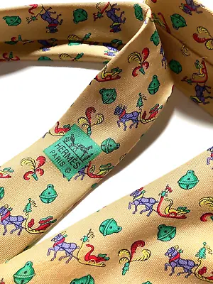 Hermes Vintage Horse Drawn Sleigh Bell Tie Plume Sled High End France Yellow • $103.24