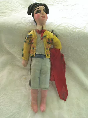 Vintage~Matador Display Doll~Cloth~Embroidered Face~Mexico~11.75 ~Pre-Owned~1950 • $6.40