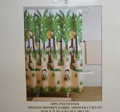 MOTION MONKEY Palm Trees Whimsical Bright Colorful Shower Curtain NIP DISC HTF • $34.99