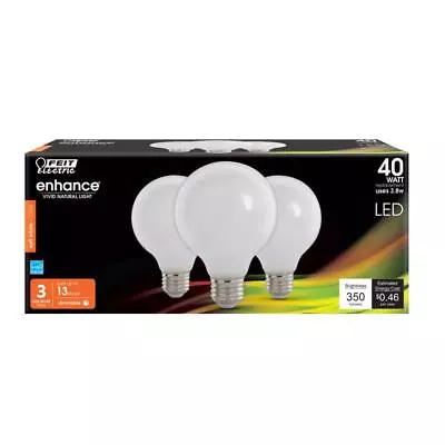 Feit Electric G2540W927CAFL3R Soft White 350 Lm. G25 E26 Filament LED Bulb 40W • $16.56