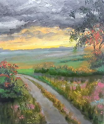 Original Oil Painting Sunset Painting Vermont Landscape Road Artwork 8x10in • $65