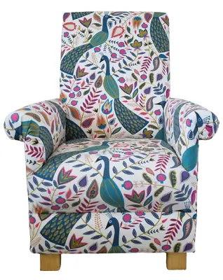 Fryetts Peacocks Teal Fabric Adult Chair Armchair Green Birds Pink Bedroom Small • £220.49