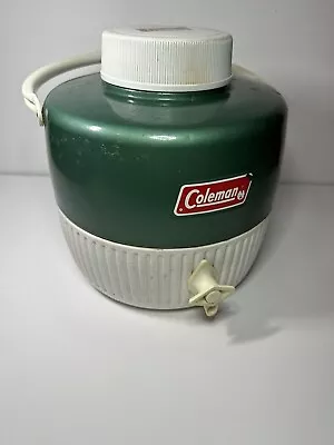 Vintage Coleman 1-Gallon Green & White Water Cooler Jug / With Cup • $19.50