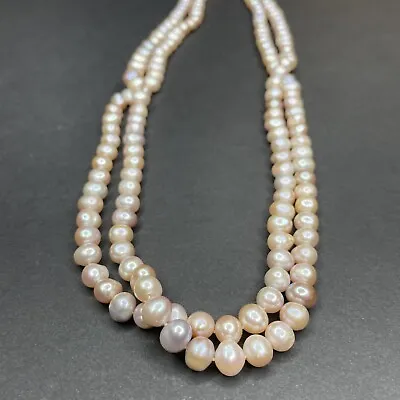 Antique 1940s 9k Gold Clasp Saltwater 7mm Pink Pearl 50  Single Strand Necklace • $3499.99