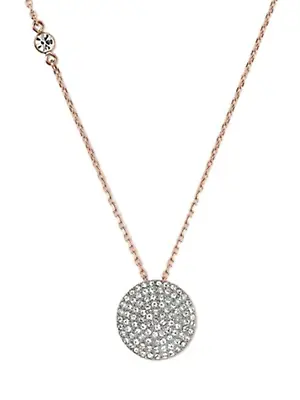 Michael Kors Brilliance Rose Gold Necklace Crystals Pave Disk MKJ3909791 +MK BOX • $67.49
