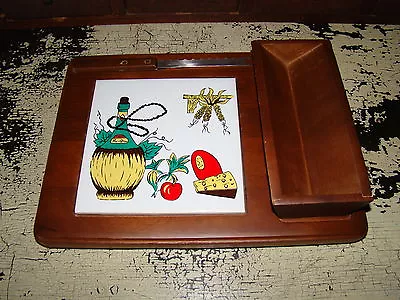 Vtg Mid Century Hellerware Wood Tile Cheese Knife Cracker Holder Snack Tray • $13.99