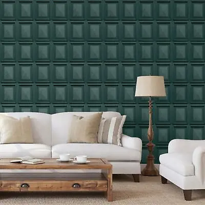 Marble Wood Panel Effect Wallpaper Dark Teal Green AG500-39 World Of Wallpaper • £11.99