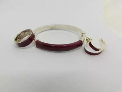 *ladies Milor 925 Maroon Enamel Bracelet Earring And Ring Set      #w401 • $59.95