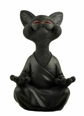 Large 12 Inch Whimsical Black Meditating Cat Garden Statue Yoga Sculpture - MINT • $89.95