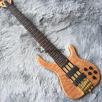 Custom Shop 6 String Quilted Maple Veneer Top Electric Bass Guitar Gold Hardware • $439