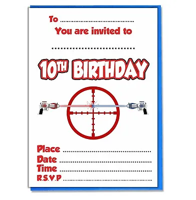 Kids Laser Tag Party Invites - Birthday Boys Girls - 20 Invitations & Envelopes • £8.99