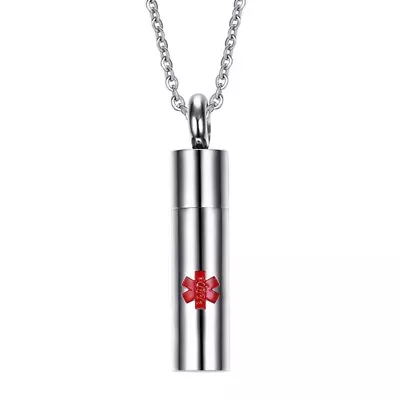 Stainless Steel Caduceus Medical ID Instruction Cylinder Pendant & Necklace • $9.99