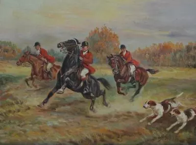 Vintage Oil On Canvas Of Fox Hunt Scene By Russian Artist Athanasei Scheloumoff • $695