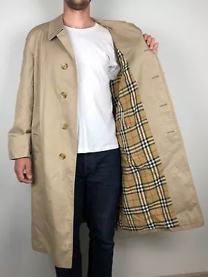 Vintage Burberry Men's Trench Coat Nova Check Biege Made In England Size 52 • $80