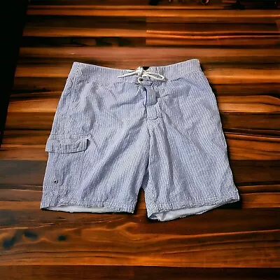 J Crew Blue & White Striped Seersucker Swim Shorts Trunk Sz 32 Seersucker Cotton • $11.99