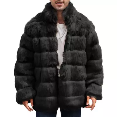Men Fur Collar Faux Fur Coat Fluffy Winter Thicken Warm Overcoat Furry Jackets • $118.81