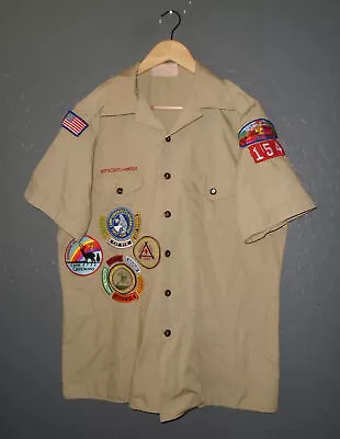 BOY SCOUTS Of America Uniform Shirt BSA #154 Vtg Insignia Scout USA Mens LG • $9.99