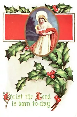 Christ The Lord Is Born To-day Baby Mary? Gold Foil Embossed Vintage Postcard  • $10.79