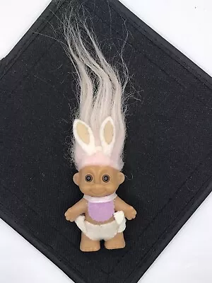 Russ Baby Troll #18399 With Long Pink Hair Bunny Ears Purple Bib Diaper • $15.99