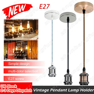 £10.18 • Buy Vintage Light Fitting Ceiling Rose Fabric Cable Pendant Lamp Holder Accessories