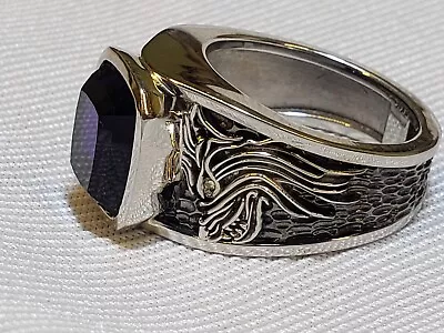 Men's Palladium Natural Yellow Diamond Wolf Ring With Deep Purple Amethyst • $2750