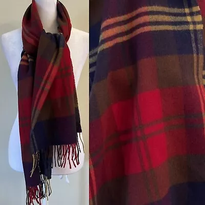 J. Crew Wool Plaid Scarf Wrap Red Blue Yellow Fringe • $28.99