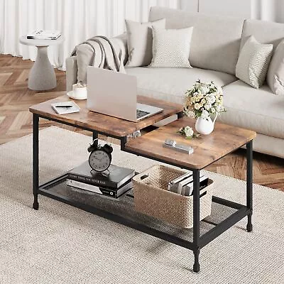 Coffee Table Industrial Living Room Table 2-Tier Rustic Center Table With Mes... • $99.13