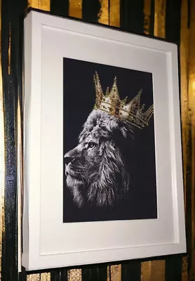 3D Bling Effect Lion Picture Wearing Gold Crown  Deep 35mm Box Frame A3 Size • £29.99