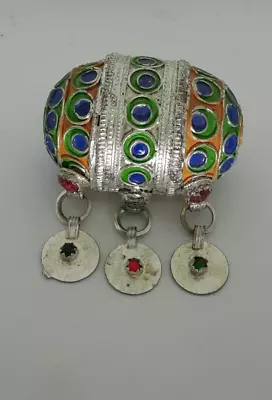 Big Antique Silver Enamel Moroccan Berber Ethnic Tribal Focal Egg BEAD • $75