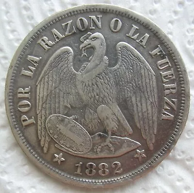 1882 Chile Silver 1 Peso • $10