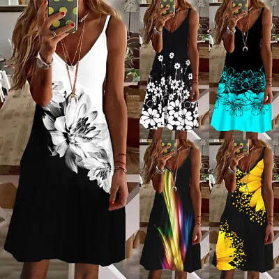 £5.89 • Buy UK Womens Summer Beach Boho Sundress Ladies Strappy V Neck Cami Dress Plus Size