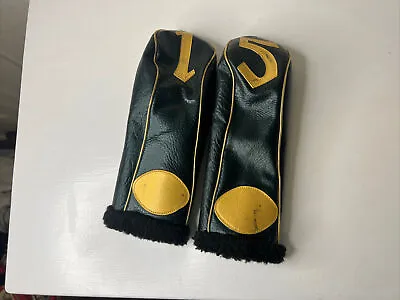 Vintage Dark Green Leather Golf Head Covers Lot Of Two That Numbered 1 And 5 • $19.99