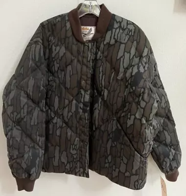 Vintage Cabelas Mens Goose Down Trebark Camo Diamond Quilt Jacket Size XL • $175