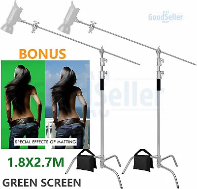 2x 3.3m C-Stand Stainless Steel Support Boom Arm Grip Head+Sandbags Green Screen • $276.99