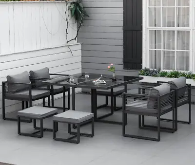 Garden Furniture Set Aluminium 8 Seater Dining Table Chairs Outdoor Cube Patio • £569.90