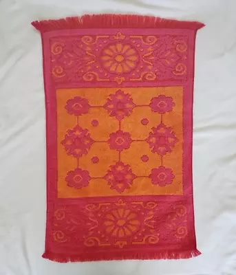 Vtg St Mary's Pink Orange Sculptured Floral Flower Power Fringe Hand Towel MCM • $17.99