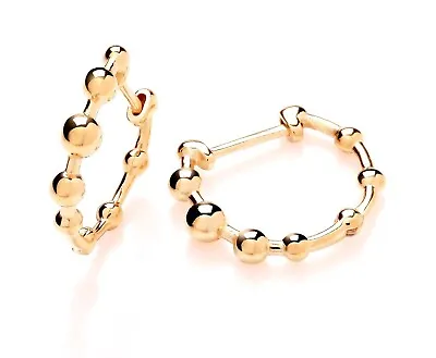 9ct Yellow Gold On Silver Beaded Fancy Hoop Huggie Hinged Earrings • £12.95