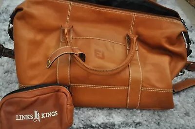 Links And Kings  Club Butter Soft Tan Leather Duffel Bag FJ Logo - Brand New • $80