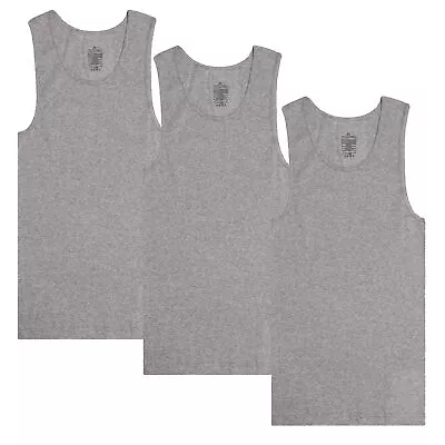 3 Packs Mens 100% Cotton Tank Top A-Shirt Wife Beater Undershirt Ribbed Gray • $11.99