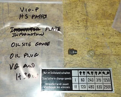 Emco Maximat V10-P Lathe Headstock Parts: Info Plate Oil Sight Gage & Plug H30W • $31.50