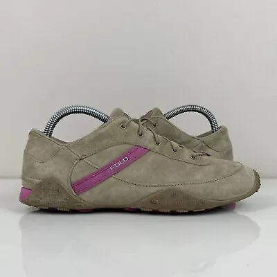 $33.99 • Buy Polo Ralph Lauren Women’s Taupe & Pink Nubuck Driving Trainer Shoes Size 8.0 B