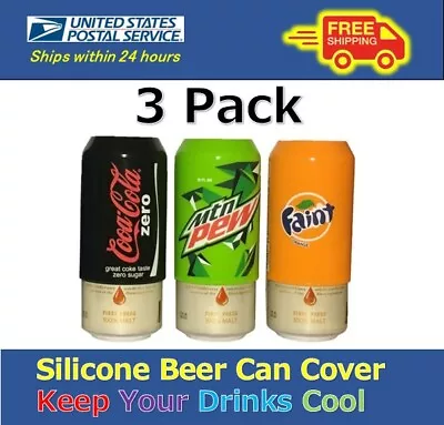 3 Pack Beer Can CoversSilicone Sleeve Hide A Beer Coke ZeroMtn DewFanta 12oz • $13.80