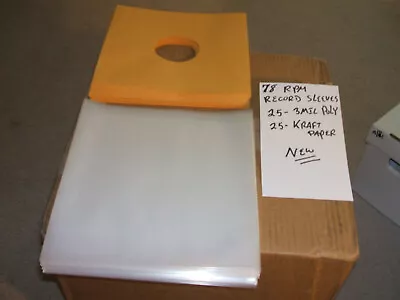$24 • Buy 25 Kraft & 25  POLY 78 Record Sleeves, 50 TOTAL /NEW