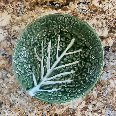 Green Cabbage Leaf Pottery Serving Bowl 7 In  Small Chip • £9.65