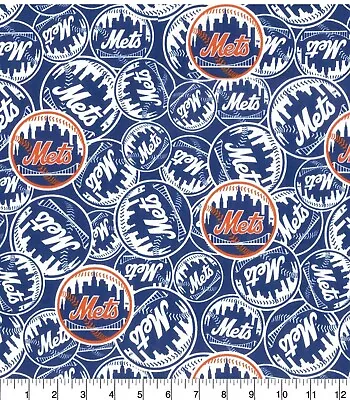 MLB New York Mets Cotton Fabric Base Ball Team 58  Length By The 1/4 Yard • $3